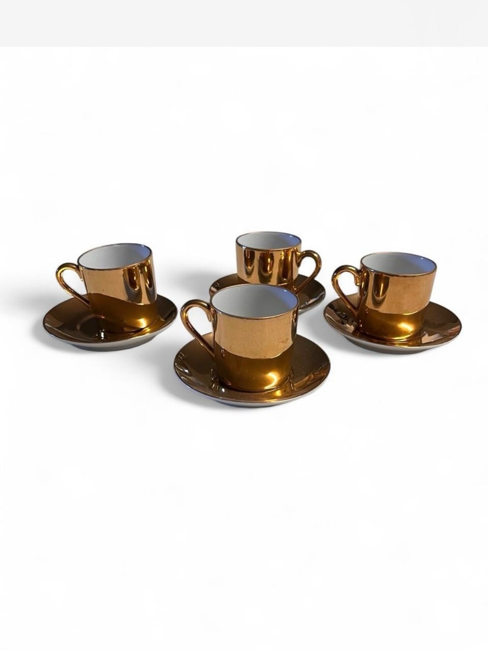 Vintage Saks Fifth Ave Espresso Cups and Saucers, White With Gold Set - 4 Piece